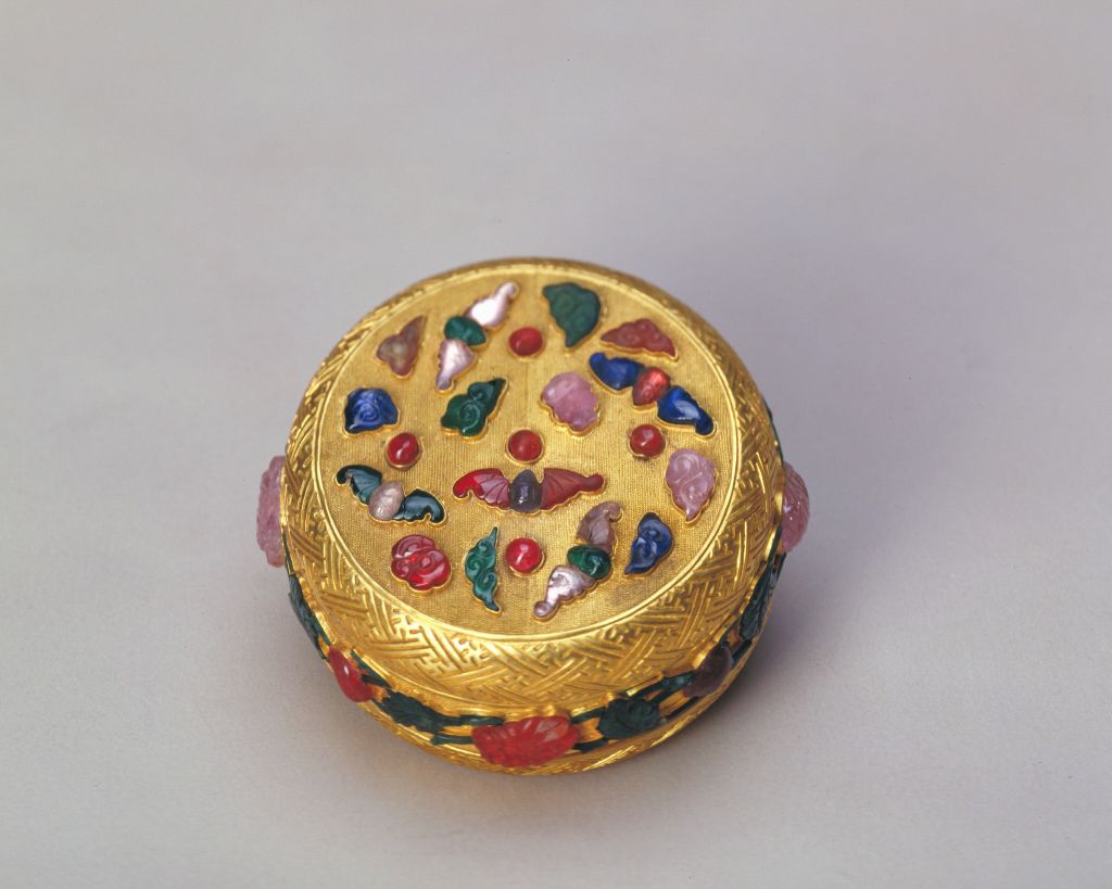 图片[1]-Gold inlaid stone round box-China Archive